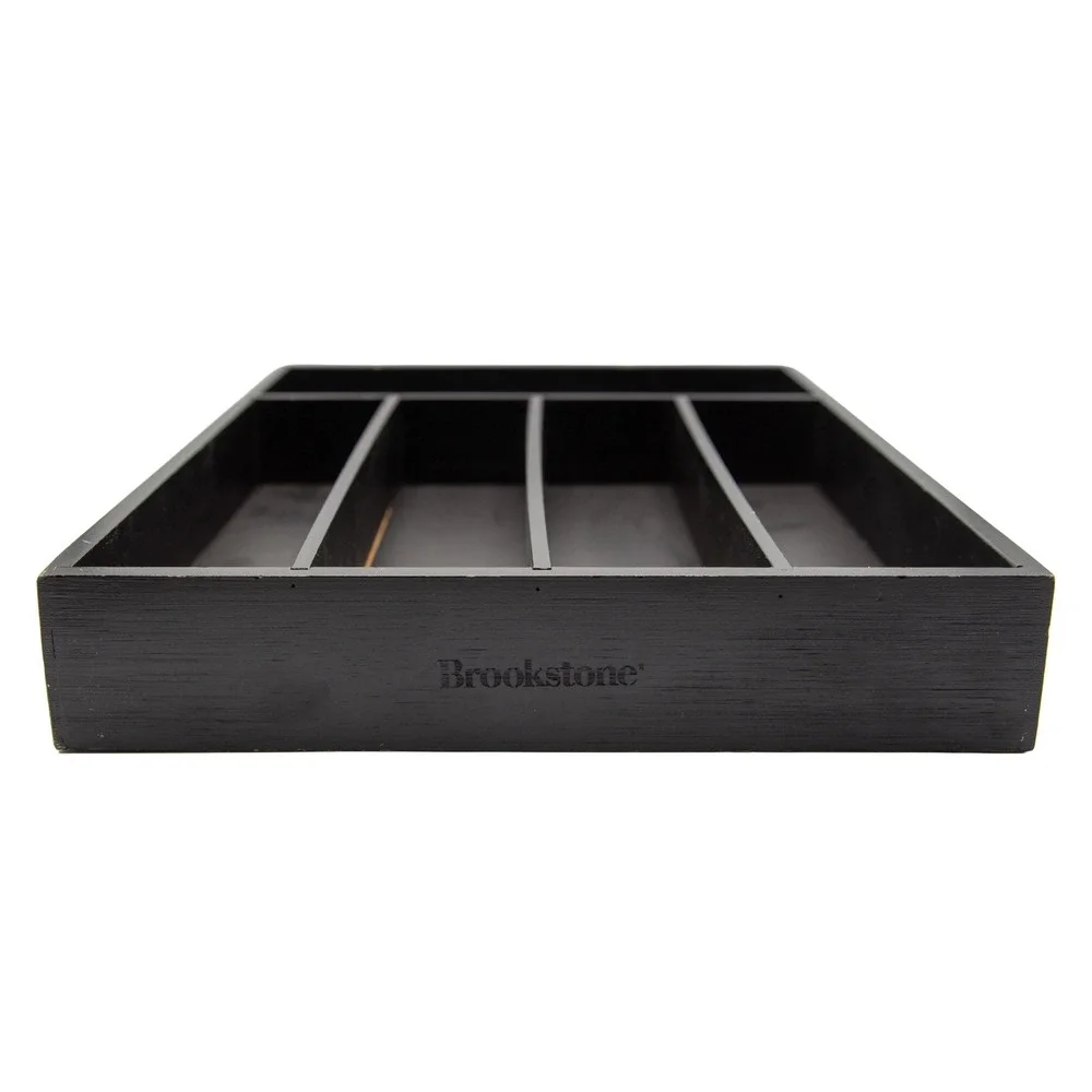 Brookstone Black Wood Drawer Organizer 5‎ Compartment Cutlery Tray 14.5x10.5